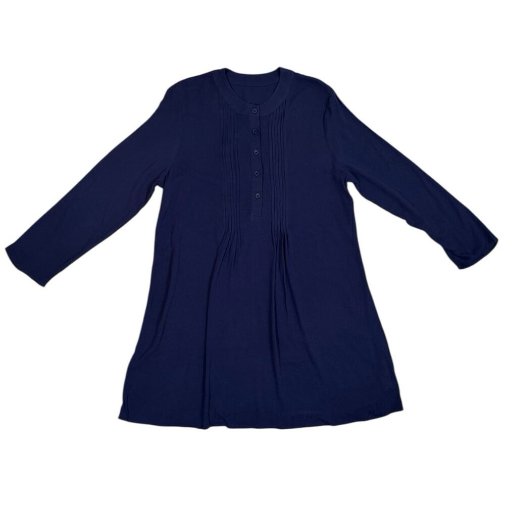 NWT Cupshe Navy Blue Long Sleeve Cover-Up Dress Size Medium Button Front Pleated